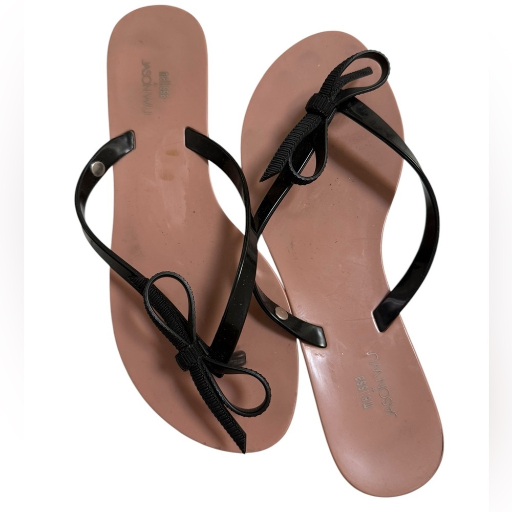 MELISSA x JASON WU Women's V Ad Tan and Black Bow Sandals - Size 7